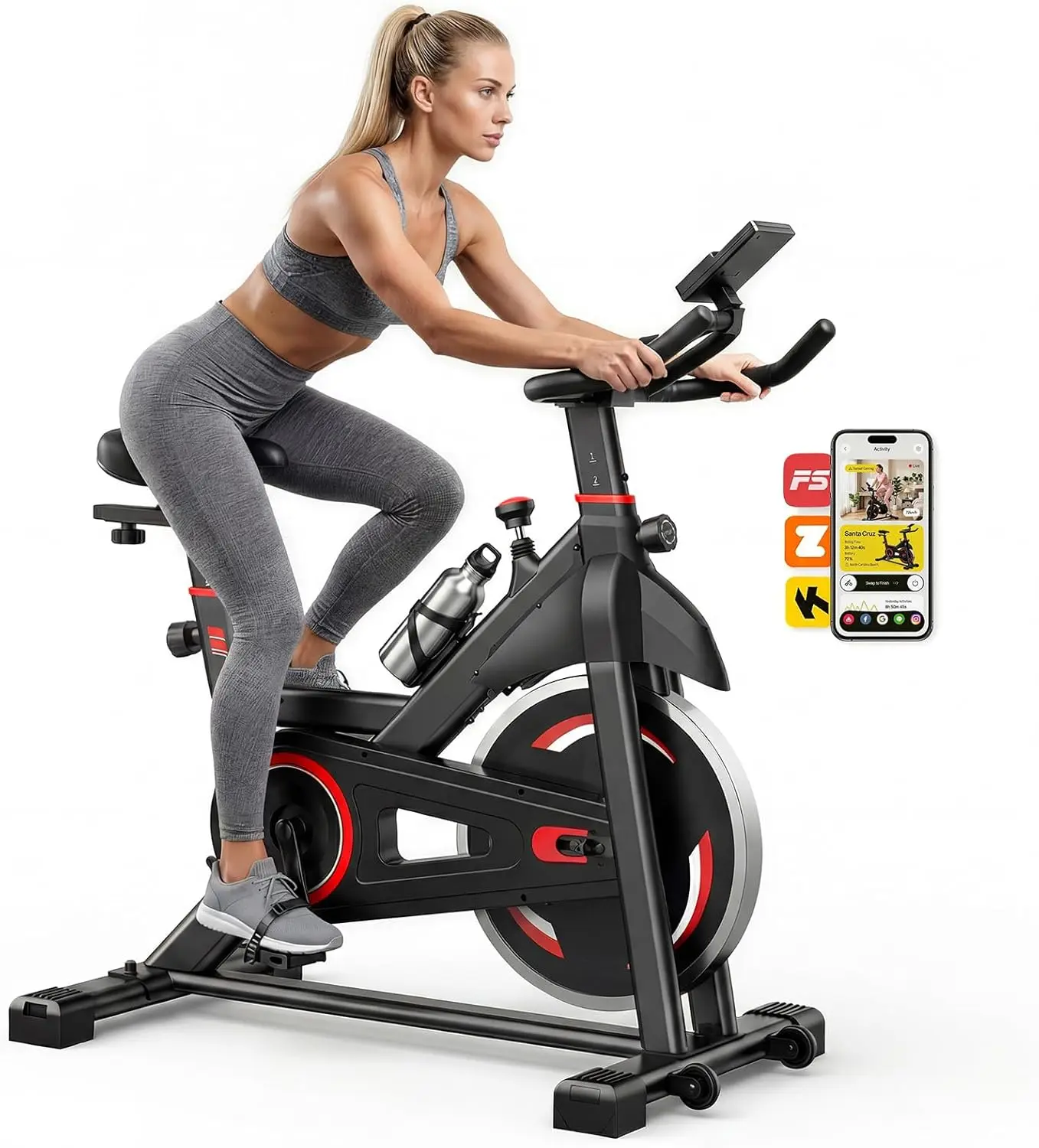 APP Connected Exercise Bike with Magnetic Resistance, Quiet Indoor Cycling Spin Bike with LCD Monitor & Adjustable Seat, 265LBS Capacity Stationary Bike for Home Gym Workout