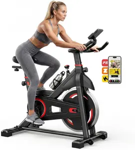 APP Connected Exercise Bike with Magnetic Resistance, Quiet Indoor Cycling Spin Bike with LCD Monitor & Adjustable Seat, 265LBS Capacity Stationary Bike for Home Gym Workout