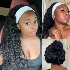 【All-Day Security】Water Wave Breathable Headband Wig With Drawstring Hook Fit Glueless Wear-And-Go Wig Natural Black Human Hair Lace Frontal Summervibes TikTokShopStockUp