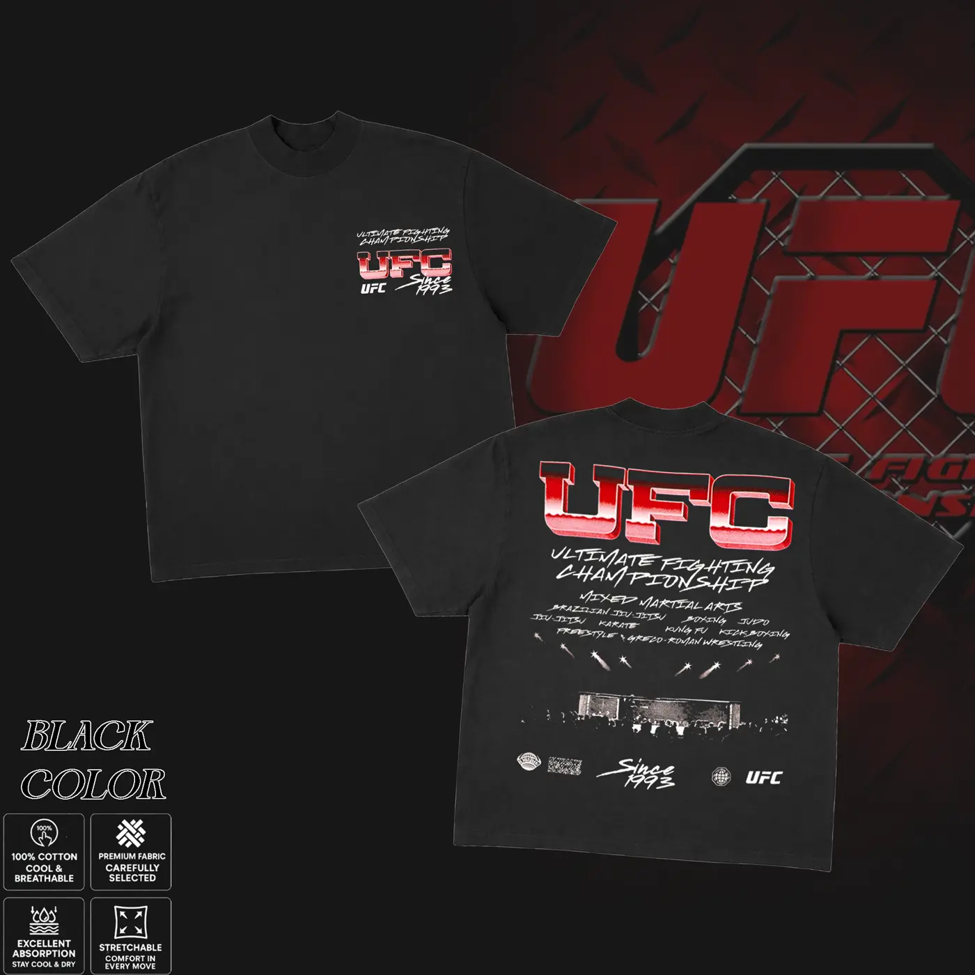 UFC Since 1993 Anniversary T-Shirt for Summer, Vintage Ultimate Fighting Championship Tee, UFC Heavy Combat Sport Shirt, Classic MMA Heritage Graphic Tee, Cotton Oversized Streetwear, Gift for Men & Women, MMA Training Apparel