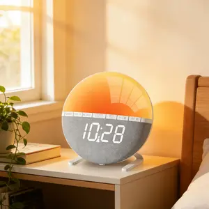 6-inch Sunrise Alarm Clock, 7 Color Lights, 7 Ringtones, Warm Night Light, Dimmable Brightness, Snooze, Modern Bedroom Decor, Ideal for Nightstands, Dorms, Adults, Teens & a Stylish Home Gift sleeper deep Colorful with up wake aesthetic alarmclock dream