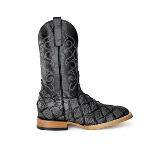 Dark Ranch Grey Pirarucu Boots-Square Toe