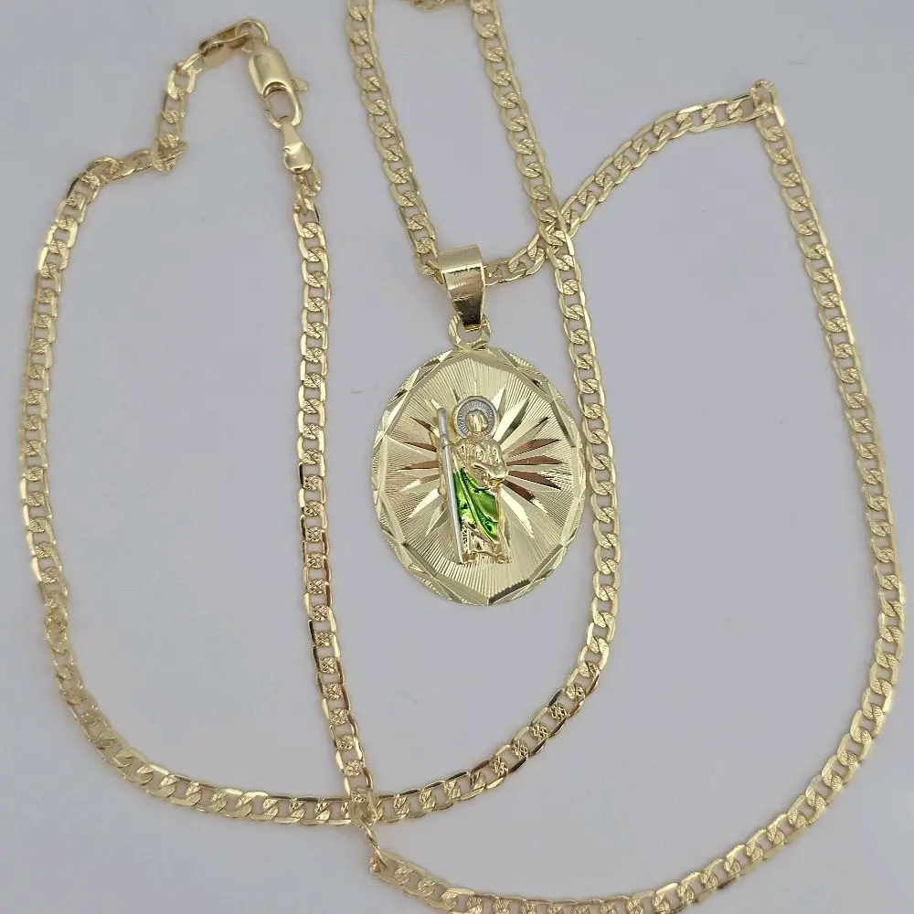 SAINT JUDE/SAN JUDITAS  Cuban link style gold-plated 24"inches fashion religious design color's pendant