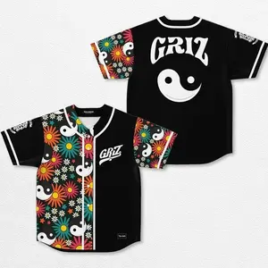Grizflower Yin Yang Baseball Jersey EDM Music Shirt, EDM Festival Family Gift, Unisex Breathable Men's Jersey, 420 Lover Graphic Shirt, Gift For Baseball Fan EDM Electronics Music