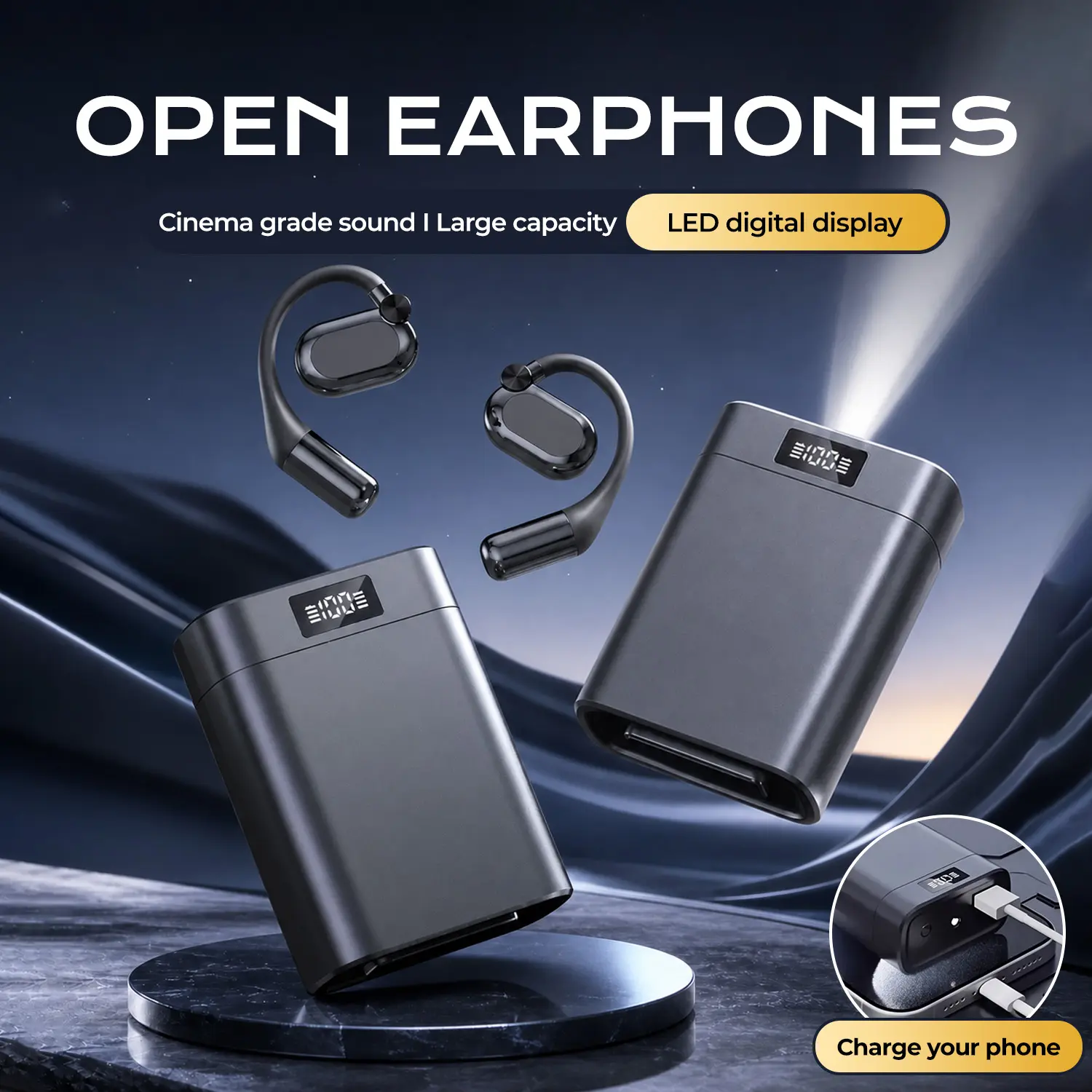 3-in-1 Adjustable Bluetooth 5.4 Earbuds with Wireless Smartphone Charging, Built-in LED Light & Power Display, Hi-Res Audio, Ergonomic Design, Portable Charger Wireless Headphones for Gym Fit, Podcast Life, High-Def Wireless Headphones