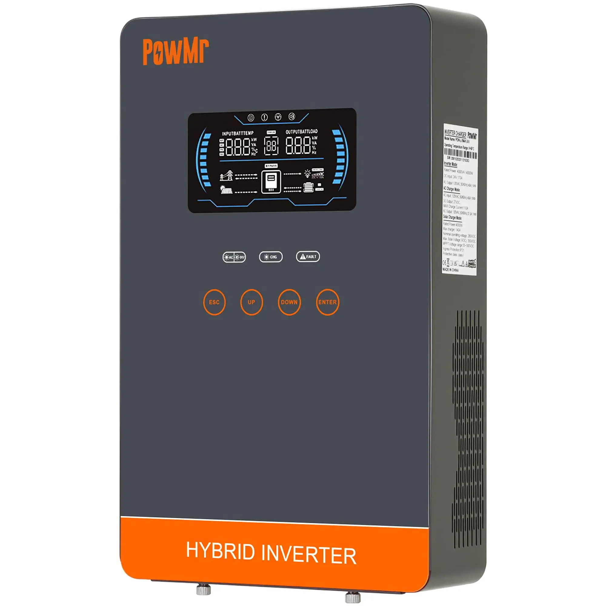 PowMr Solar Inverter 4500W 24V to 110V, Glass Top LCD Display Hybrid Inverter 4.5KW w/ 140A MPPT Controller, Max.PV Input 5600W 350V, 110A Charge Current, for Lead-Acid/Lithium/BatteryLess Run, RV