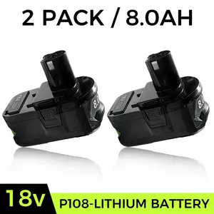 1/2 Pack Compatible with Ryobi P108/P107/P102 lithium-ion battery pack 18V/8AH charging replacement battery for woodworking, construction, and household power tools battery pack replacement high Rechargeable Capacity