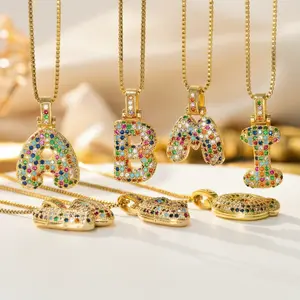 SIXFOX Color Bubble Letter Necklaces Customized initial necklace 14K Gold & Silver Zirconia 20-inch Chain necklaces for Women Fall Fashion Stackable Jewelry Gifts Waterproof Fashion Gift  Idea