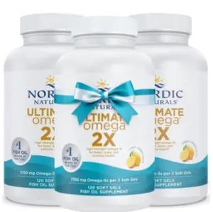 Ultimate Omega 2X, Lemon Flavor - 120 Soft Gels - 2150 mg Omega-3 - High-Potency Fish Oil with EPA & DHA - Promotes Brain & Heart Health - Non-GMO - 60 Servings（pack of 3）