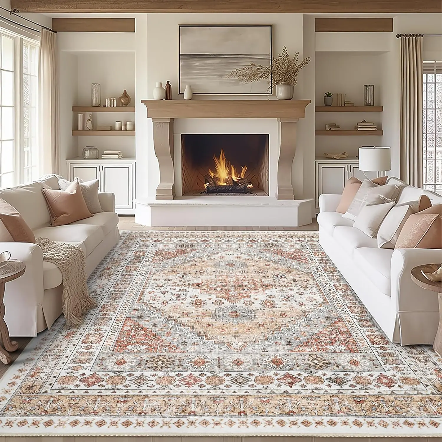 Art&Tuft Vintage Large Art-Inspired Indoor Pattern Area Rug - Non-Slip, Machine Washable, Stain-Resistant, Foldable - Rugs for Living Room, House Decor, Home Goods,back to school,dorm essentials,home decor,home essentials
