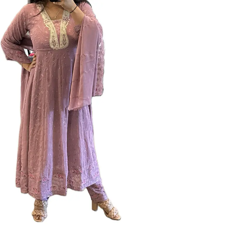 Anarkali Kurta Salwar Set for Women, Elegant Traditional Style Georgette 3-Piece Dress with Duppatta, Comfortable Fit, 38 in Bust