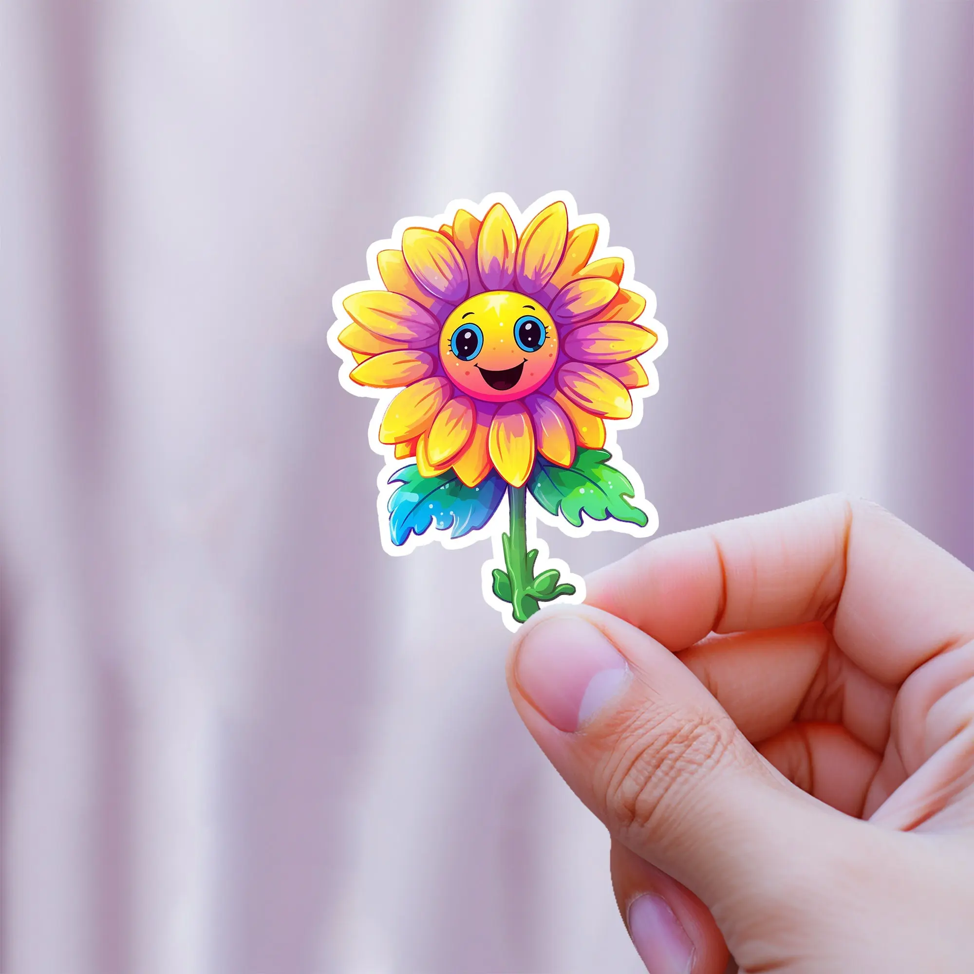 Cheerful Sunflower Sticker Cute Colorful amp Whimsical Floral Decal