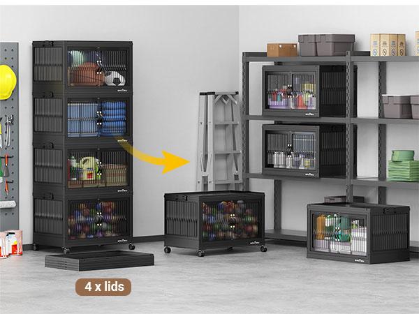 Broview Storage Bins with Lid, Stackable Storage Bins with Lids,Extra Large Closet Organizer Collapsible Drawer Boxes with Wheels, Folding Plastic Cabinet Containers for Home Kitchen Room Organization