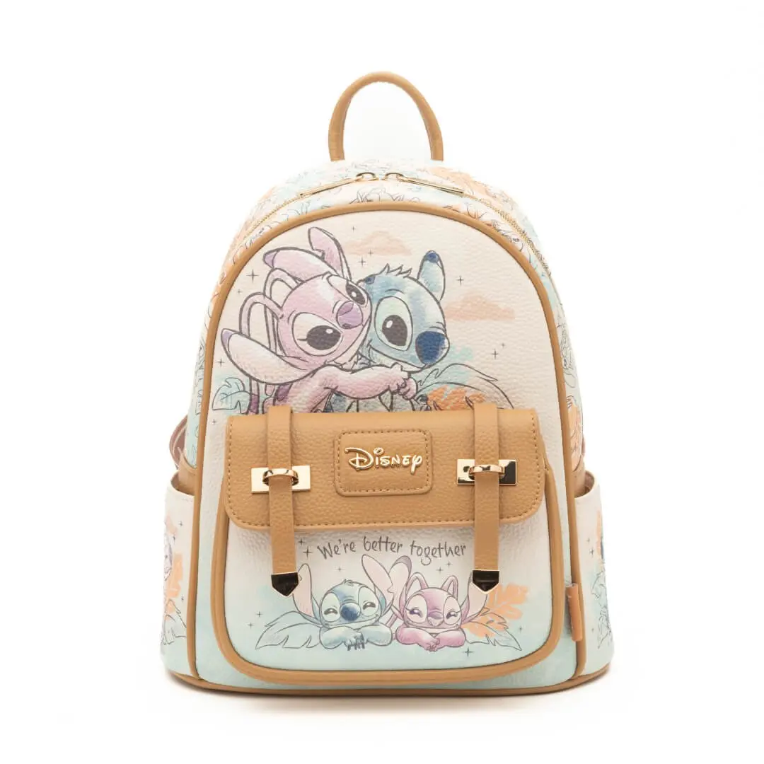 WondaPop Disney Stitch & Angel Hug It Out Mini Backpack - 707 Street Exclusive, Faux Leather, Adjustable Straps, Zipper Pocket, Character Art, All-Day Wear Functional Mini Backpack, Vegan Leather, Character Backpacks