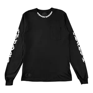 Menswear Casual Long-Sleeves Top, Chrome Hearts Neck Logo Long-Sleeve T-Shirt, Black White