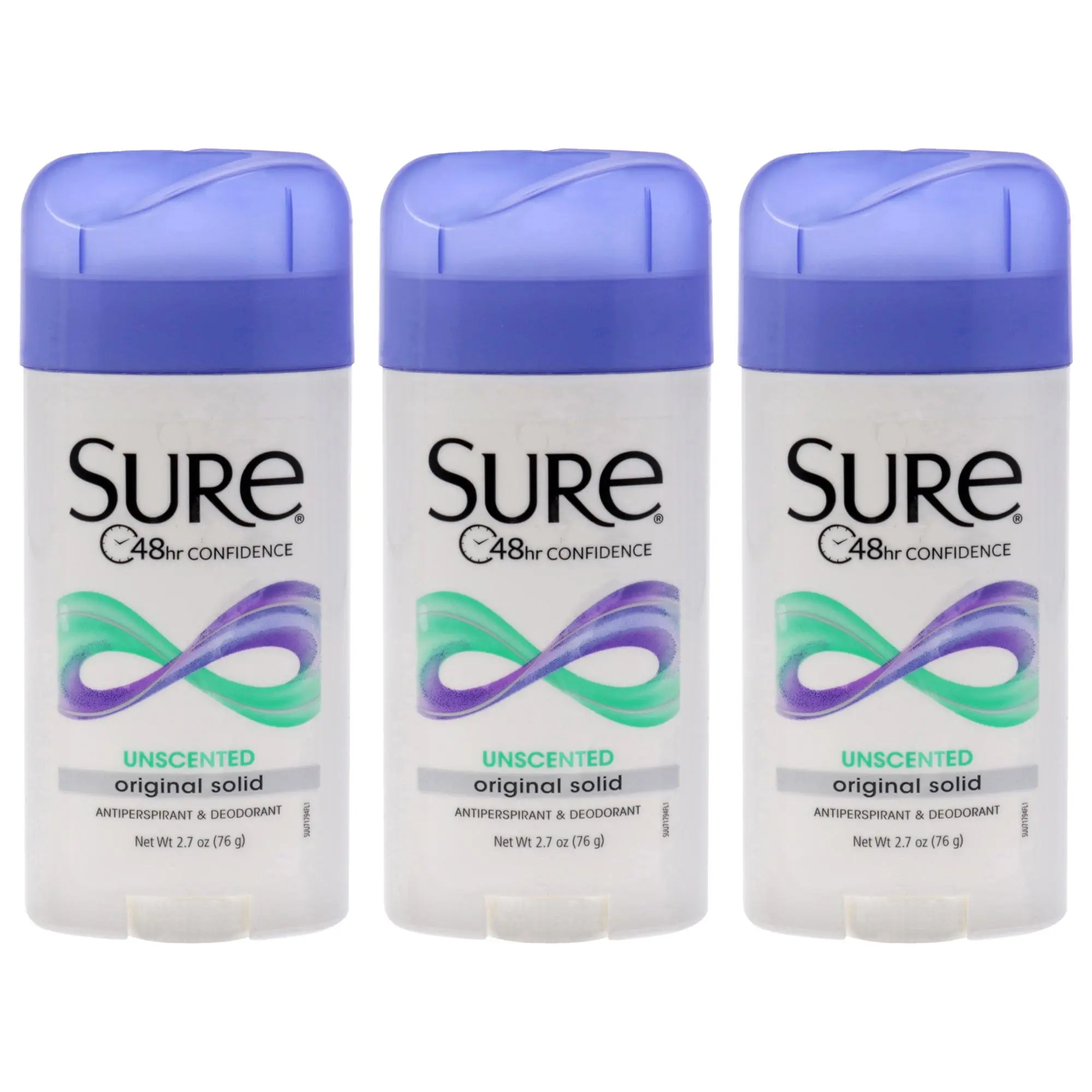 Sure Unisex Original Solid Anti-Perspirant Deodorant - Unscented, Daily Use, 2.7oz Solid Form Stick Pack (Pack of 3)