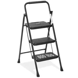 3 Step Ladder, Folding Step Stool with Wide Anti-Slip Pedal, 800lbs Sturdy Portable Ladder, Cushioned Handle, Lightweight Step Stool for Home Kitchen and Outdoor