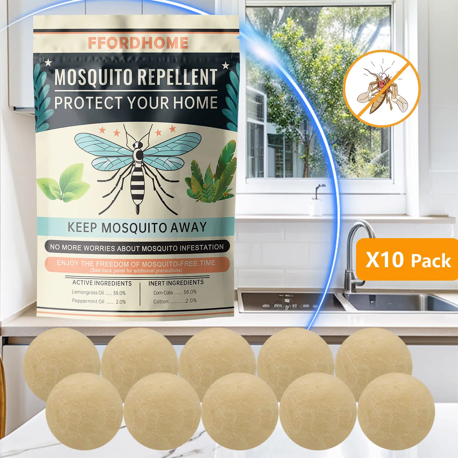 Natural Mosquito Repellent ,Mosquito Repellent– 10-Pack | Lemongrass & Peppermint Oil | DEET-Free, Non-Toxic Plant-Based Bug Spray Alternative | Indoor/Outdoor Home Protection | Eco-Friendly Insect Repellent for Family & Pets