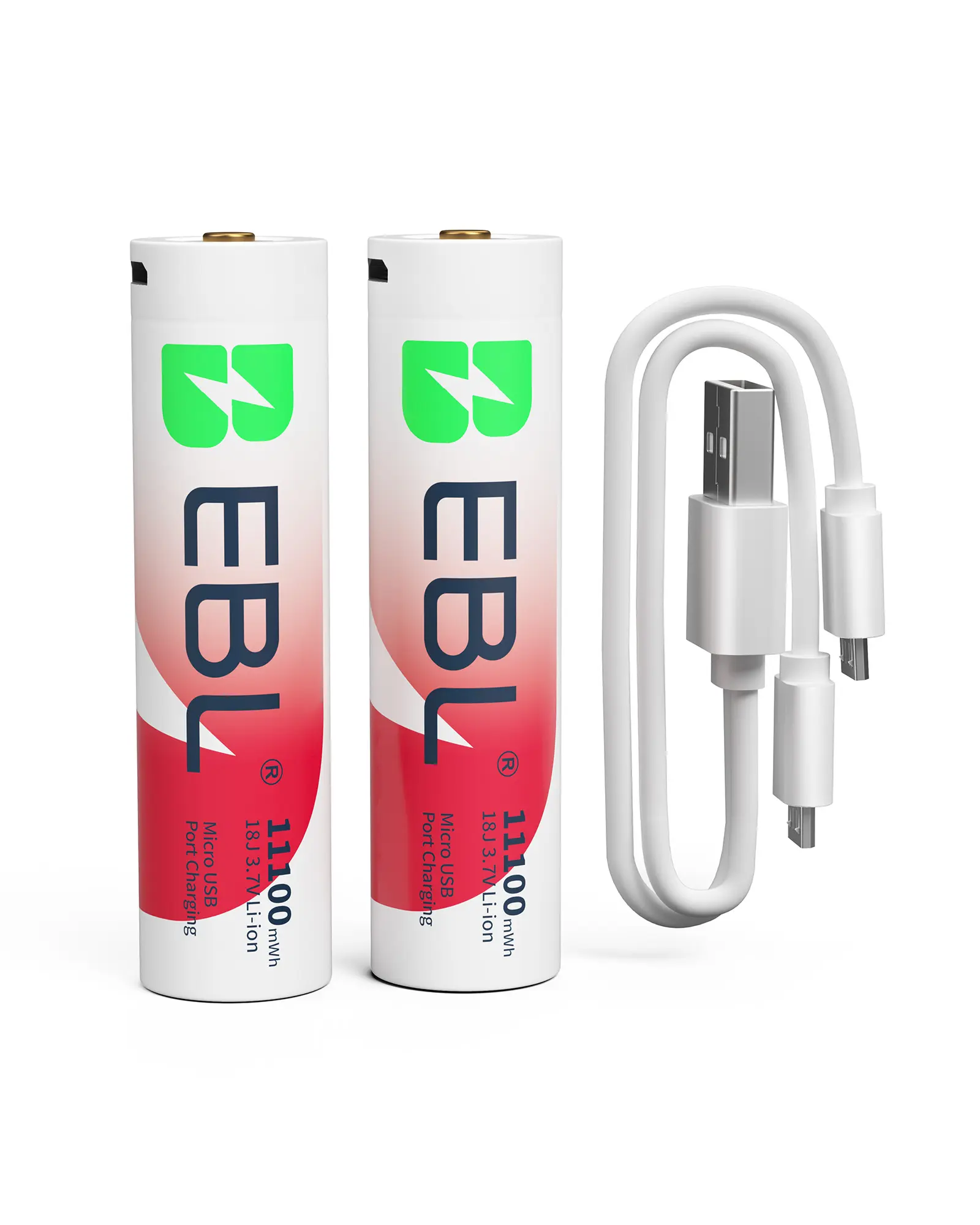 EBL 2-Pack USB 18650 Rechargeable 3.7V Batteries | 11100mWh High Capacity, 1200+ Cycles, for Flashlights & Home Devices