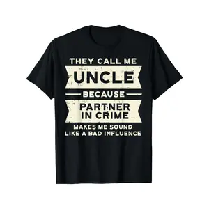 Men's Funny "Uncle Crime Partner" Slogan T-Shirt - 100% Breathable Retro Streetwear Tee with "Partner in Crime" Saying, Loose Fit Casual Short Sleeve Shirt for Daily Wear & Outdoors (Black/White Text), Funny Tshirts Men, Gag Gifts Funny
