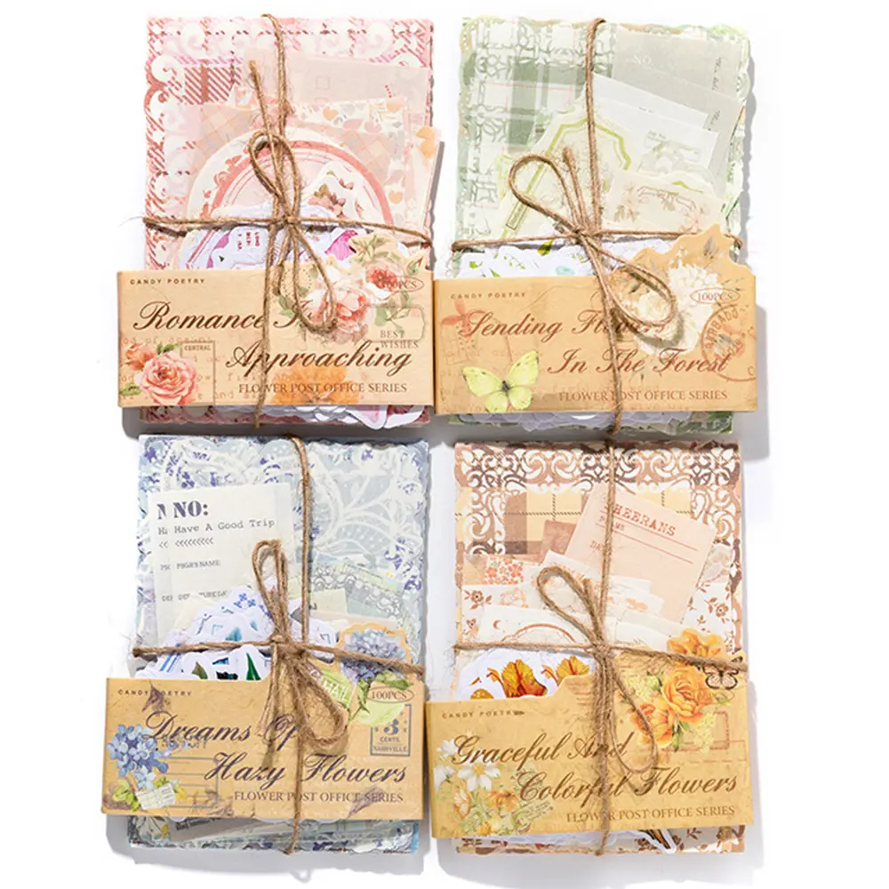 Floral Theme Scrapbook Supplies Kit - 4 Packs, 400 Sheets Vibrant Grid Scrapbook Paper & Stickers, 1.4-4.3in Car Interior Decoration Embellishments for Journaling, Planner Use, 3.5X5.1in, Scrapbooking