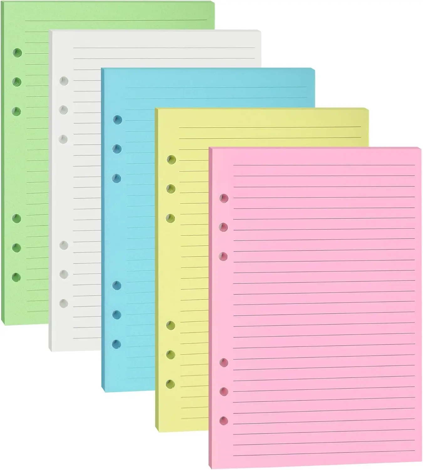 A5 Colorful Lined Filler Paper, 6-Hole Punched, 120GSM Loose-Leaf Paper and Planner Inserts for Notebooks, Journals, and Study Notes,50 Sheets/100 Pages