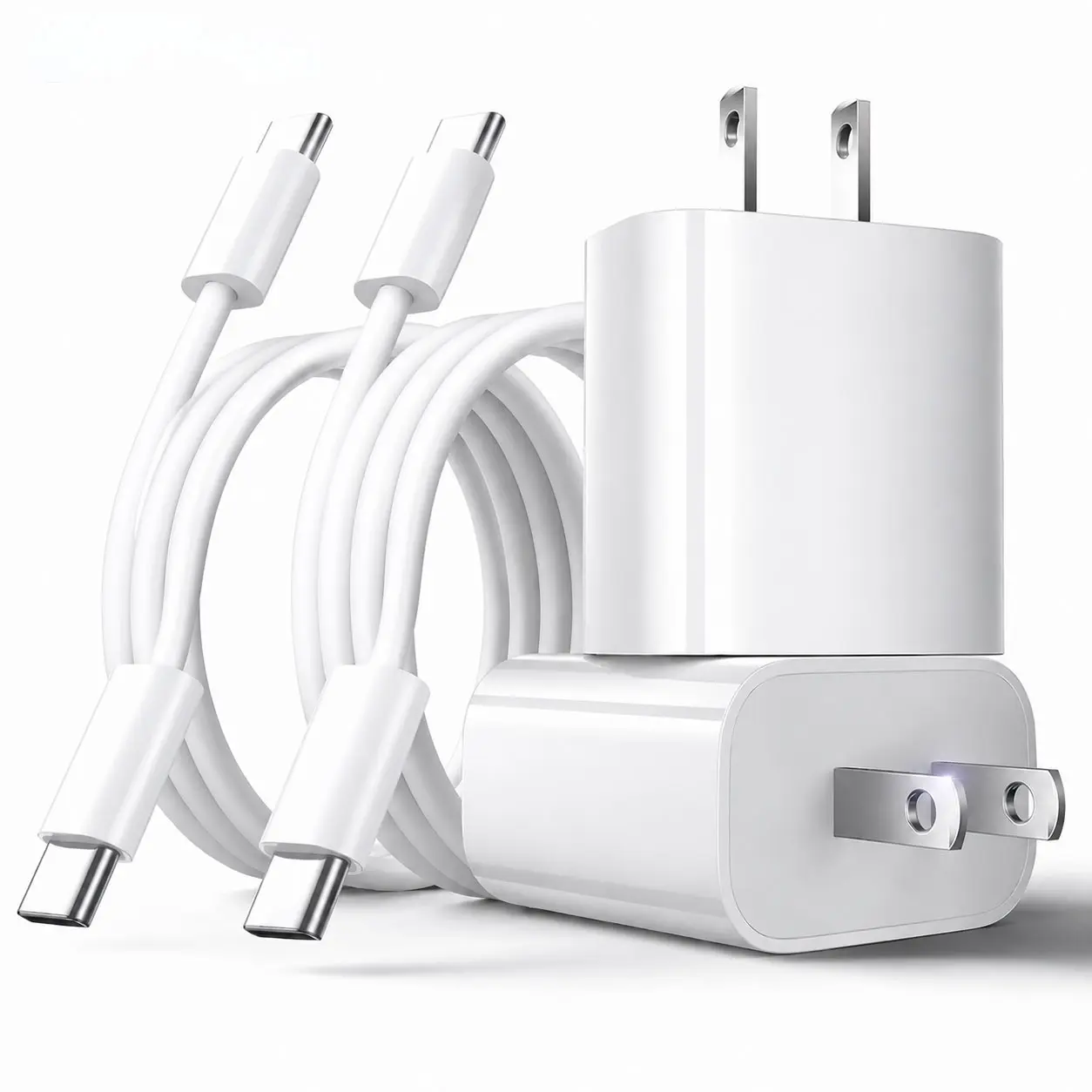 USB C Wall Charger 2-Pack, 20W PD Fast Charging Block with 6FT USB C to USB C Charging Cable 2-Pack for iPhone 15/16/17 Pro Max Plus, iPad, Samsung Galaxy, Pixel, Fast Charging Adapter Set for Daily Charging