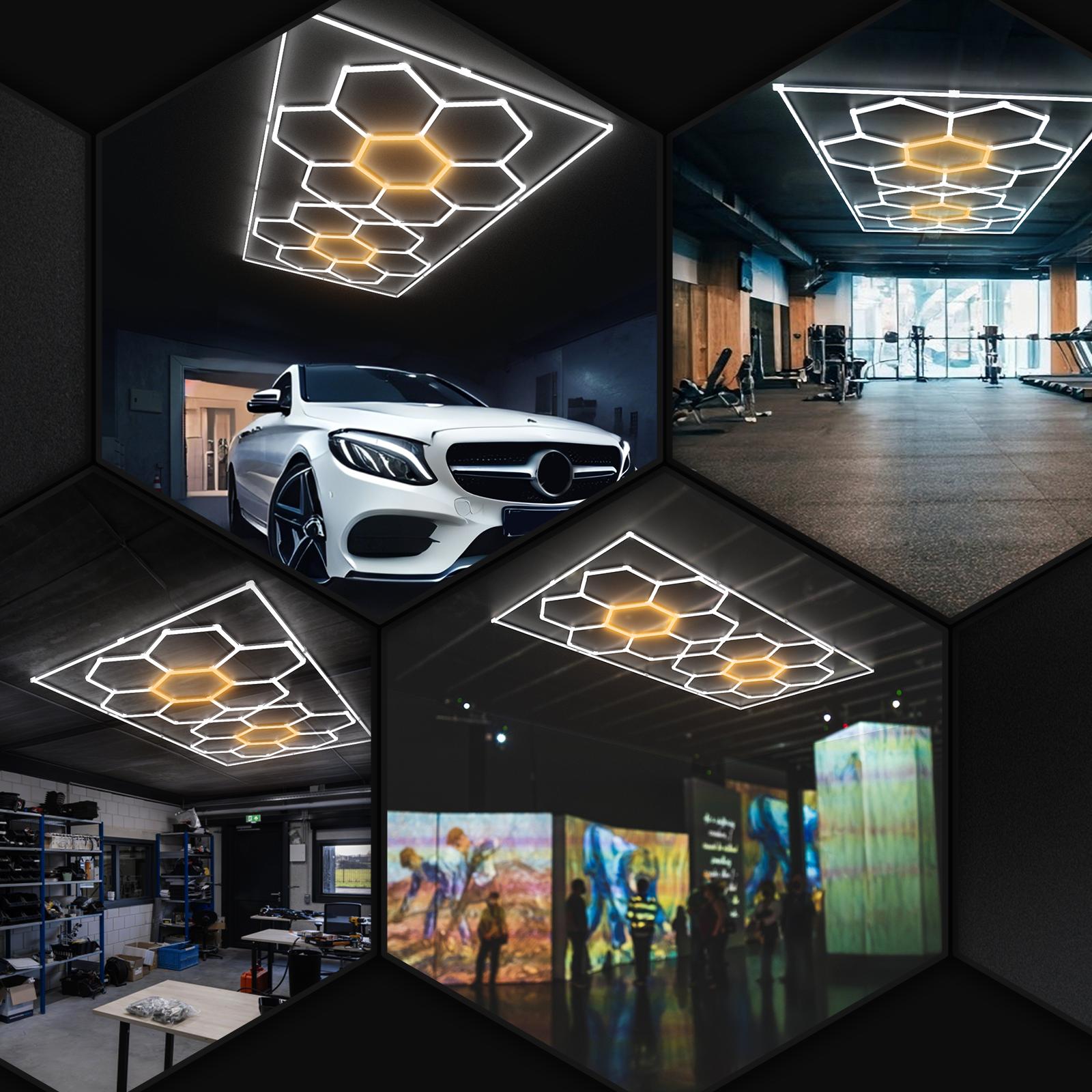 HYPERLITE Color Glow, Garage Lights, Honeycomb Design, Rectangle Frame Modular Lighting, LED Ceiling Light, 568W-624W 56800LM-62400LM, 6500K Bright White, for Garages, Workshops, Gyms, Studios,  Barber Shops, Decorative Spaces， SpringGlowUp