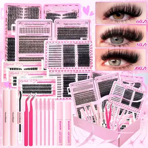 2080Pcs Fluffy Lash Clusters Kit Manga/Cat Eyes/Natural/Dense/Thick/Dramatic/Bottom Lashes Eyelash Clusters 9-18mm 30D 40D 80D 100D DIY Lashes Cluster Eyelash Extensions Kit Individual D Curl False Eyelashes with 2 Bond&Seal 2 Remover 2 Tweezers 5 Brushes