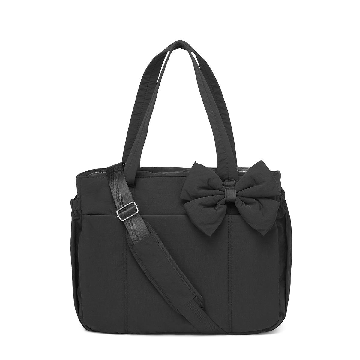 Crush Bow Tote Bag for Women Laptop Friendly Lightweight Puffy Handbag with Removable Bow & Multiple Compartments for Travel Work Beach Gym