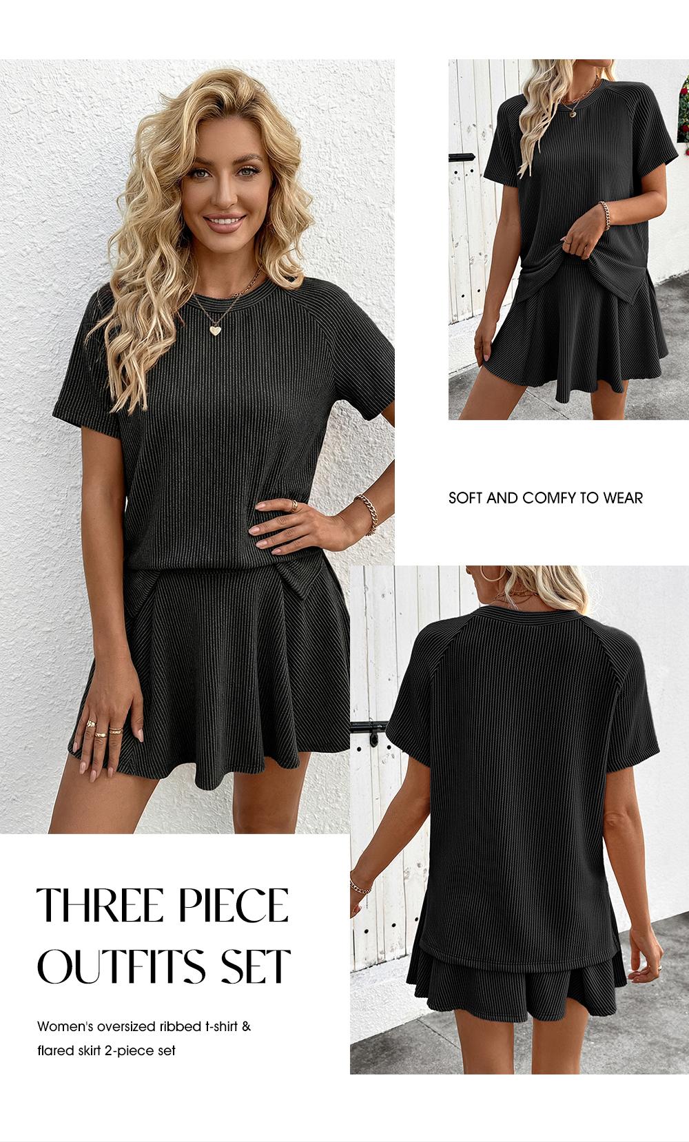 EVALESS Women's 2 Piece Sets Ribbed Knit Short Sleeve Tops & Lined Pleated Mini Skirt Lounge Sets Comfy Summer Outfits Soft Tracksuit Basic Womenswear - Casual SwimWeek