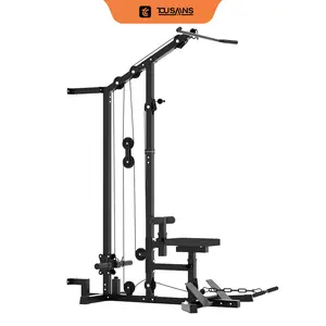 TOUSAINS LAT Tower Pulldown Machine for Home Gym, High & Low Pulley System with Seated Row, Ab Crunch Harness, Flip-Up Footplate & Barbell Clamps