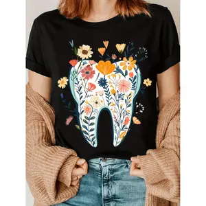 Vibrant Dental Wildflower Print T shirt Featuring Tooth and Botanical Graphics Perfect for Dentists Dental Assistants and Nature Enthusiasts