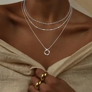 KYERLYN Layered Gold/Silver Necklaces for Women, 14k Gold/Sterling Silver Plated Stackable Stack Choker Necklaces for Women Trendy Layering Circle Pendant Chain Necklace Set Jewelry for Women Gift on Mother's Day