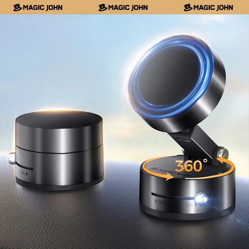 MAGIC JOHN Magnetic Phone Mount for Car - 360° Full Rotation, Strong Magnetic Secure Hold, Anti-Slip Base, Foldable Design, Vacuum Suction, Hands-Free Use for Home & Travel, Adjustable Phone Mounts & Holders