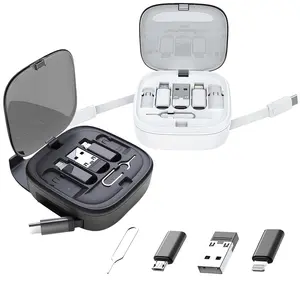 Multifunctional Fast Charging Data Cable Retractable Cable Storage Box | Travel Data Cable Set with Multiple Adapters and Universal Charging Port Compatibility, Retractable Travel Charging Cable
