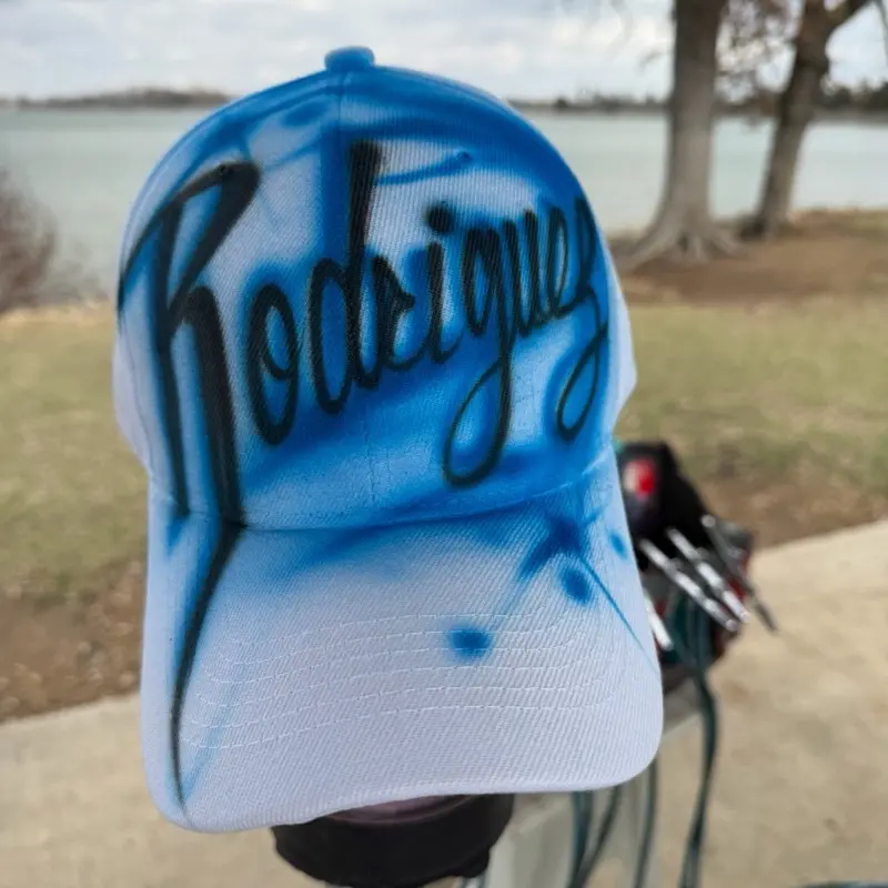 Airbrush Hat One Word - blue Baseball Cap with Custom Name Design