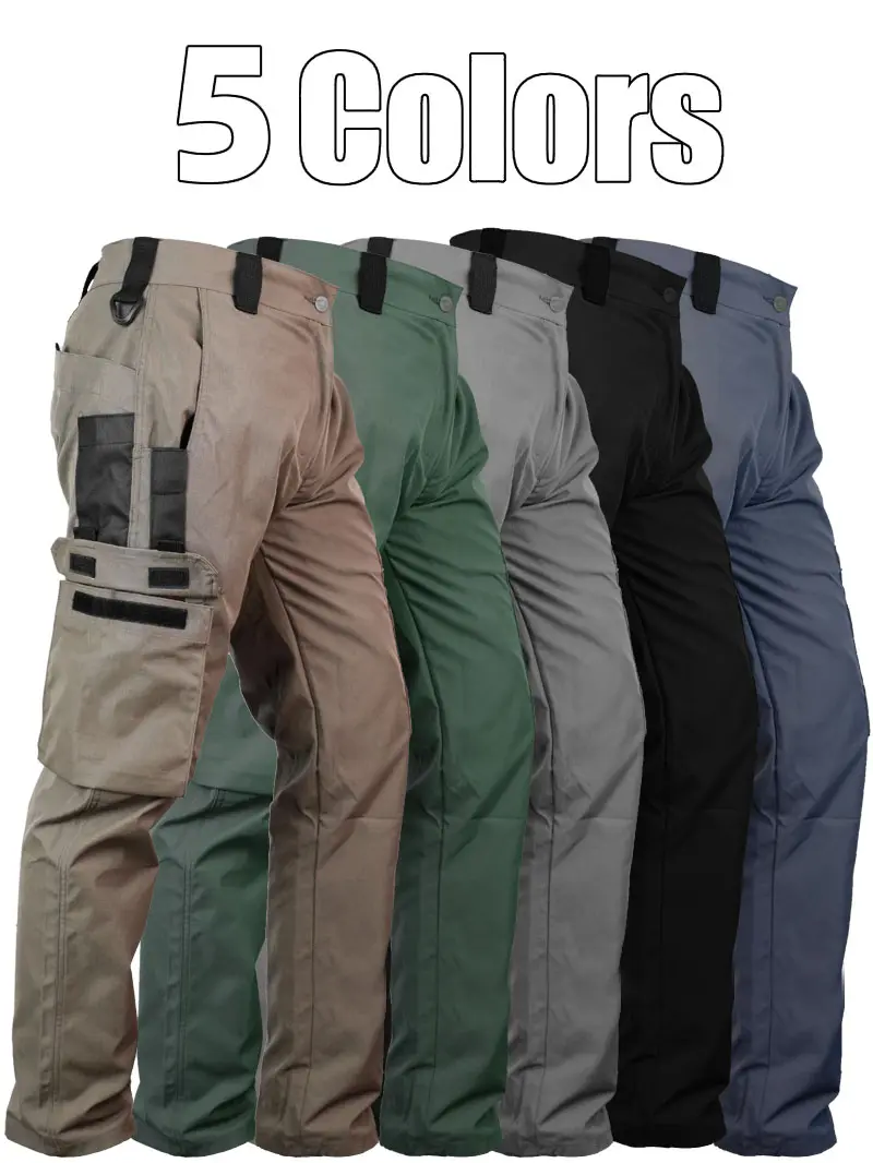HOMUG Men's Durable Outdoor Training Pants, Men's Multi-Pocket Work Pants, Men's Solid Color and  Printed Pocket Zipper Waterproof Tactical Cargo Pants Without Belt, Regular Fit Sports Pocket Durable Autumn Pants.