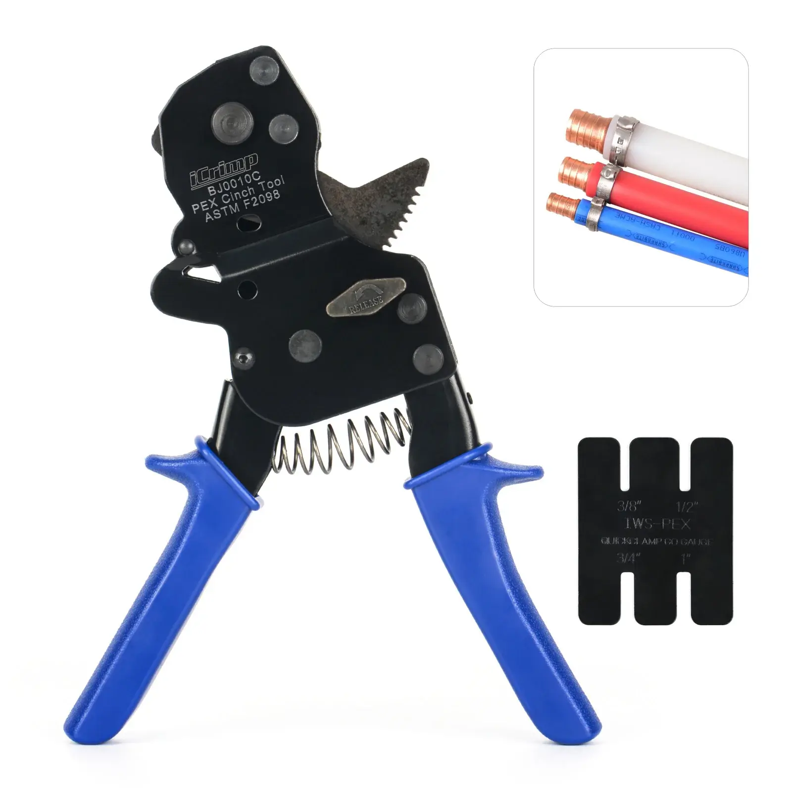 iCrimp F2098 Ratchet One Hand PEX Clamp Tool for 3/8",1/2",3/4",5/8",1" Stainless Steel Clamps with Holster