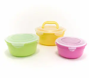 LocknLock Set of 3 Multi-Color Tulip Bowls w/ Handle Lid