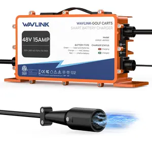 WAVLINK Golf Cart Smart Battery Charger GS950C - 48V 15A Max, 810W Output, IP67 Waterproof, LiFePO4/NMC/Lead-Acid Compatible, Intelligent Charging with CPU-Controlled PWM Technology