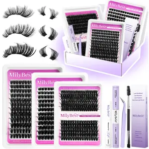 MilyBest 3 Styles Lash Clusters Kit  Mixed Length Individual Eyelash Extensions Kit with Tweezers, Bond & Remover | Professional Self-Grafting False Lashes for Women
