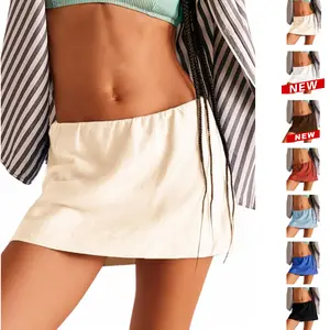Molitree Womens Cotton Linen Skorts Casual Cute A-Line Mini Skirts with Ruffle Inner Waistband Athletic Shorts Activewear