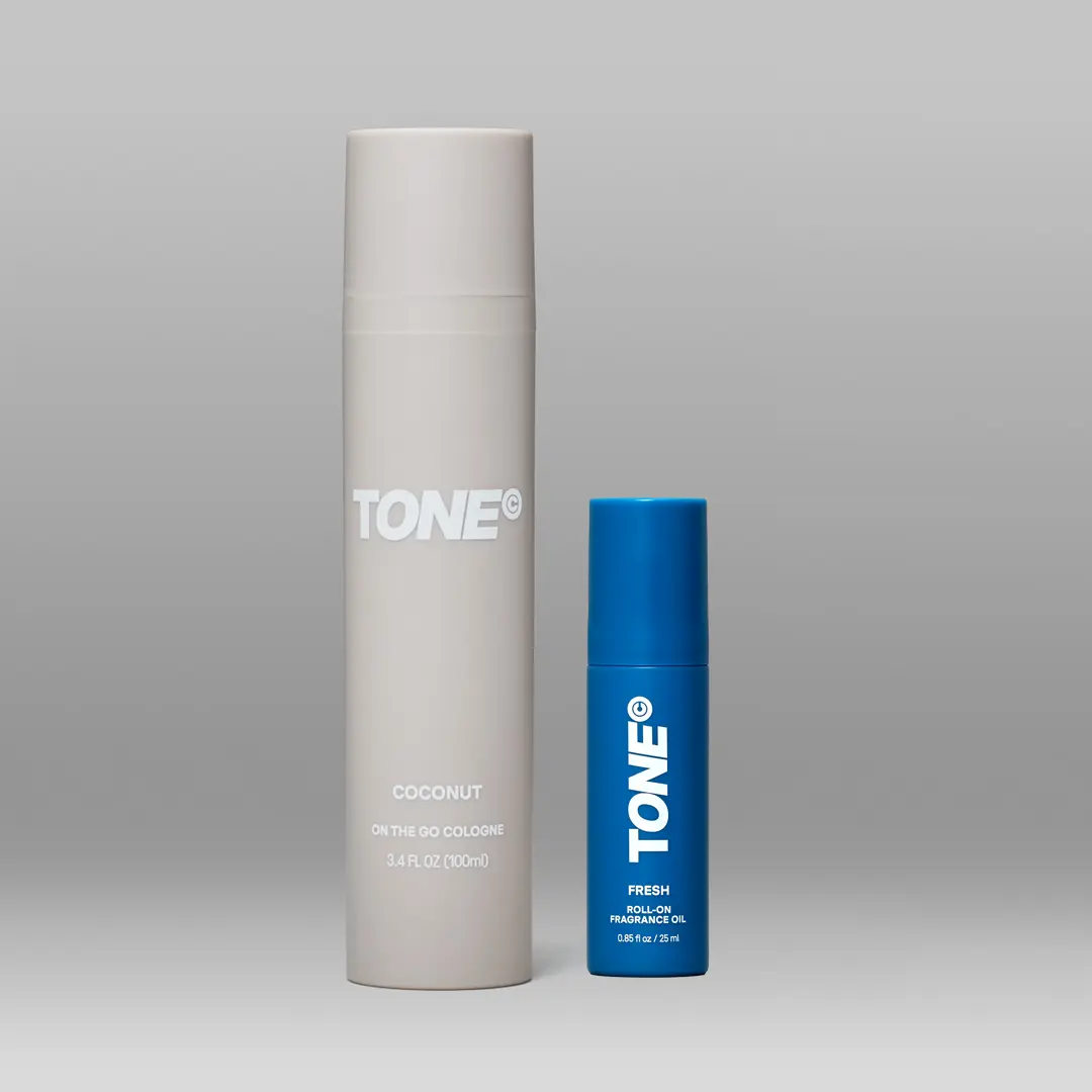 tone Men's Fragrance Layering Duo with 100 ml Coconut Cologne Body Mist & Fresh Roll-On Oil, Captivating On-The-Go Aroma, 100 Ml Cologne, Coastal Scent, 100Ml Perfume, Concentrated Perfume Oil, Multi-Dimensional