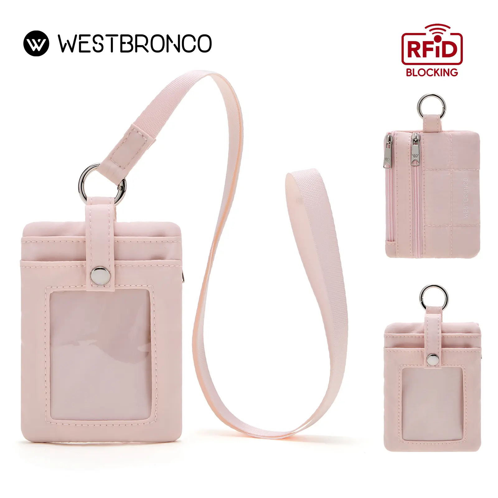 [New In]WESTBRONCO Small Lanyard Wallet with ID Window, Minimalist RFID Nylon Coin Pouch with 2 Zipper Pockets, Neck Badge Wallet, Waterproof Card Holder Wallet for Cards, Cash, Travel, teacher, nurse, student MEN WOMEN