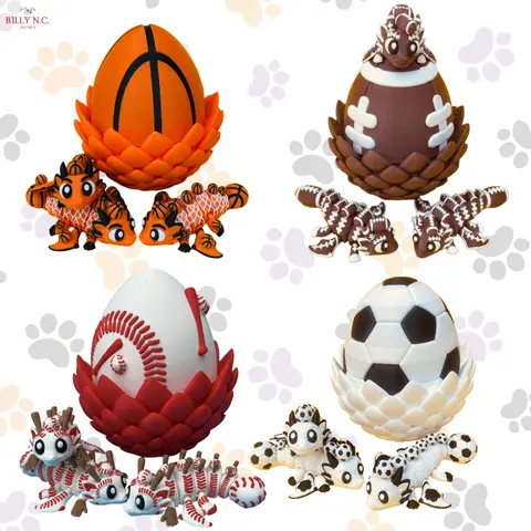 Sport-Inspired Dragon Egg Creature Collectible Set – Cute Baseball, Basketball, Soccer, Football Theme Car or Desk Decor, Unique Gift for Him, Her & Friends, Birthday, Valentine & Christmas