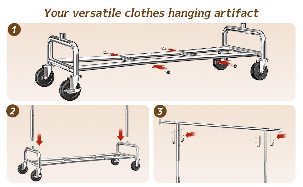 BePatio Clothing Rack for Drying, Extendable & Height Adjustable Coat Clothing Rack with 4 Hooks for Bedroom,Laundry,Outdoor,Clothing Store, Clothes Racks for Closet Holds Up to 220LBS,Portable Rolling Garment Rack with Lockable Wheels BePatio Clothing Rack for Drying, Extendable & Height Adjustable Coat Clothing Rack with 4 Hooks for Bedroom,Laundry,Outdoor,Clothing Store, Clothes Racks for Closet Holds Up to 220LBS,Portable Rolling Garment Rack with Lockable Wheels