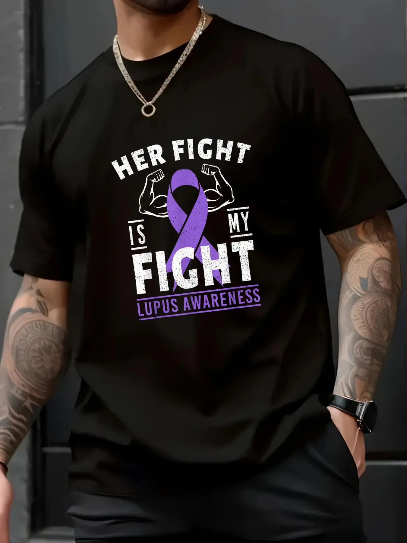 Lupus Awareness Men's Shortleeve T-Shirt - Unisex Loose Fit 100% Cotton Basic Lightweight Tee, Casual Graphic Top with Trendy Print & Retro Vibes