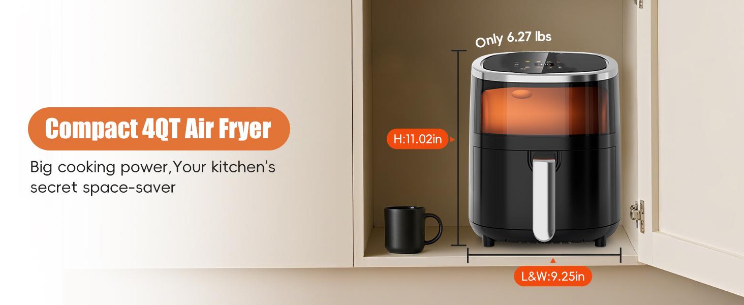【NewYear2026】WHALL Air Fryer 4 Quart Capacity with View Window,  9-in-1 Digital Color Touchscreen, Nonstick Basket, Roast, Bake, Broil, Dehydrate & More, Dishwasher Safe, Less Oil, 12 Presets, New Year Gift