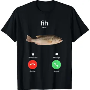 TLXT 100% Cotton Fih Calling Remind me Message Decline Accept Phone Call Fish T-ShirtFit Casual Streetwear Men Gifts funny shirts oversized vintage 2000s hoodies